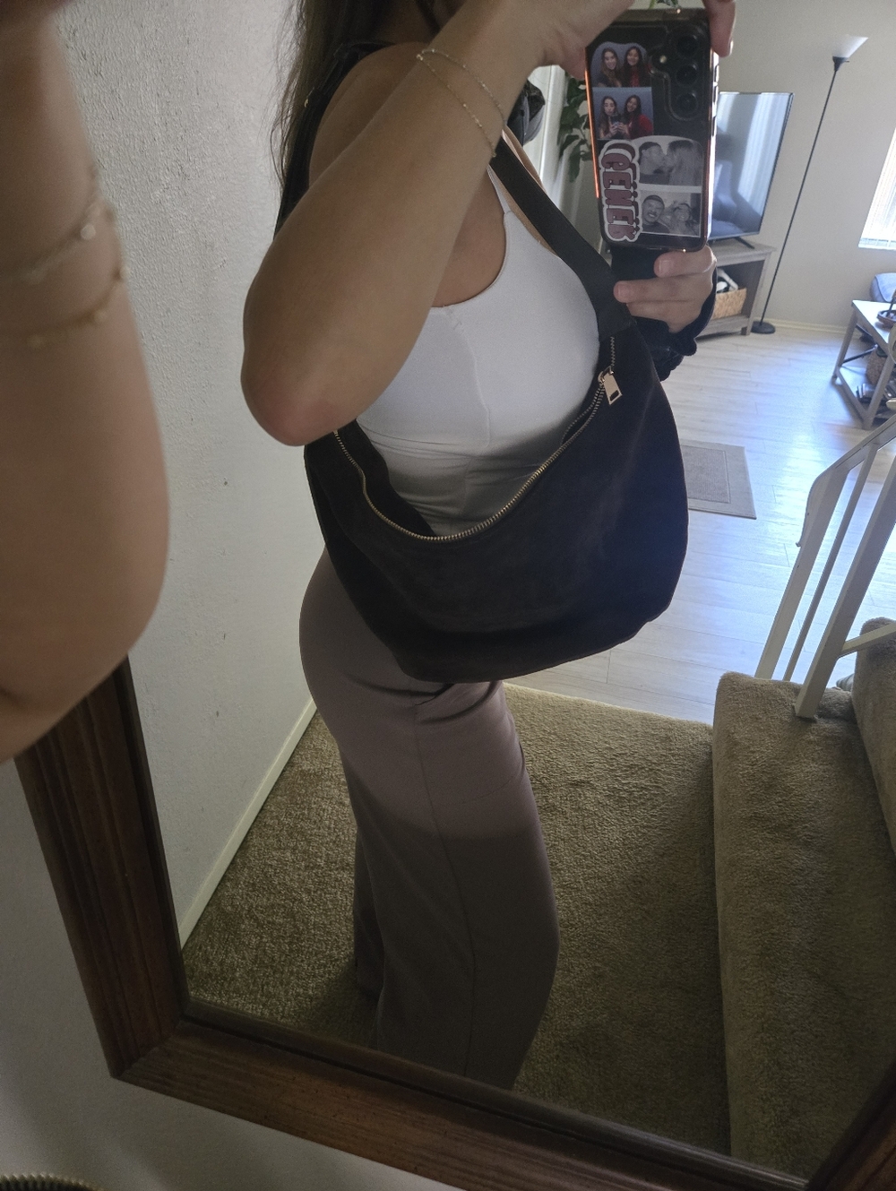 Dark Brown Suede Shoulder Bag - Picture 7 of 7
